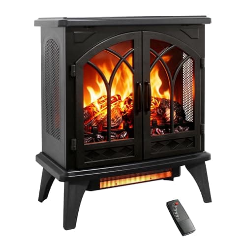 Innoflame 24" Electric Fireplace, Freestanding Fireplace Heater w/Realistic Flame, Remote, Timer, Adjustable Brightness, Thermostat, Overheating Protection, 1500W, Black