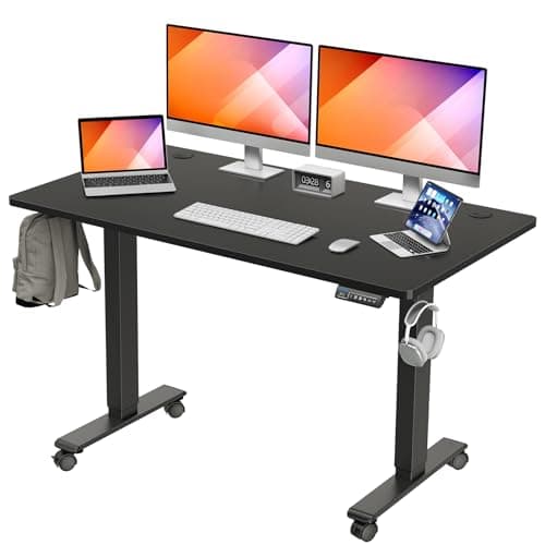 MOUNTUP Electric Height Adjustable Standing Desk, 55 x 28 Inches Sit Stand Desk with Memory Controller, Ergonomic Stand Up Desk for Home Office with Splice Board, Black