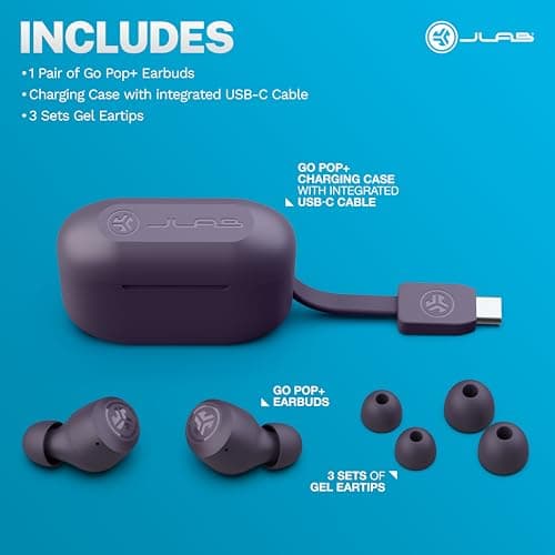 JLab Go Air Pop+ True Wireless Earbuds, in Ear Headphones, Bluetooth Earphones, 35H Playtime Ear Buds, Bluetooth Earbuds with Microphone, USB-C Charging Case, Dual Connect, EQ3 Sound, Violet 7