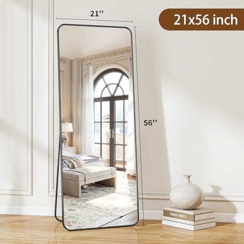 BEAUTYPEAK Black Full Length Mirror, 56"x21" Rounded Corner Floor Mirror Standing Hanging or Leaning Against Wall, Suitable for Bedroom or Dressing Room 6