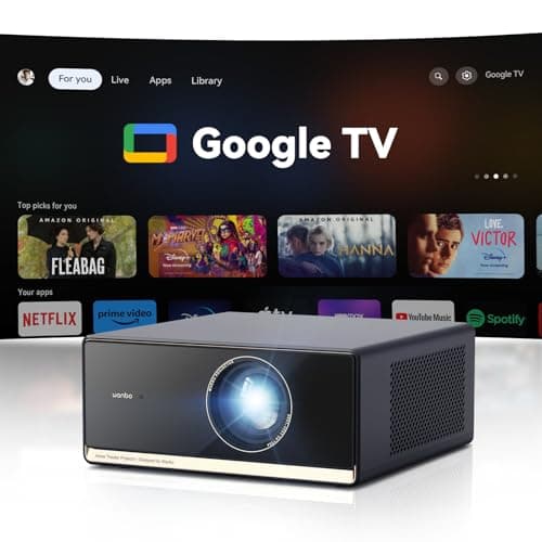Wanbo X5 Pro Google TV Smart Projector with Wi-Fi & Bluetooth, 4K Supported, 1100 ANSI Outdoor & Home Movie Projector, Auto Focus & Keystone, HDMI 2.0, Voice Control, HDR10 (2025 Upgrade)