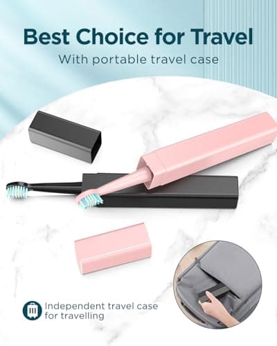 Rtauys 2 Pack Electric Toothbrush for Adults - 2 Rechargeable Electric Toothbrushes with 12 Brush Heads & 2 Travel Case, Power Electric Toothbrush with Holder, 3 Hrs Charge for 120 Days - Black+Pink 7