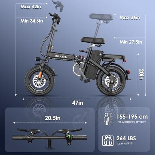 RPINT Electric Bike for Adults and Teens, 740W Peak Motor E-Bike with 30-60 Miles PAS Range, 48V 10AH Removable Battery, 14" Folding Mini Ebike with 20MPH, Electric Bicycle for Commute 9
