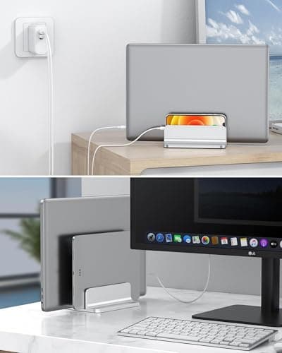 OMOTON Vertical Laptop Stand [Updated Double Version], Desktop Aluminum Mac Book Stand with Adjustable Dock Size, Fits All Mac Book, Surface, Chrome Book and Gaming Laptops (Up to 17.3 inch) (Silver) 6