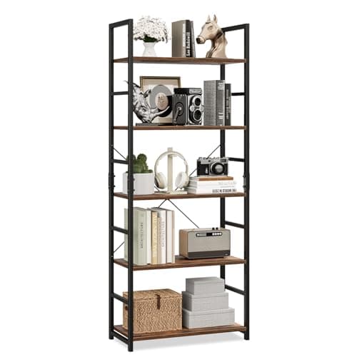 OTK 5 Tier Bookshelf, Tall Bookcase, Office Shelf Storage Organizer, Modern Book Shelf for Living Room, Bedroom, and Home Office, Vintage