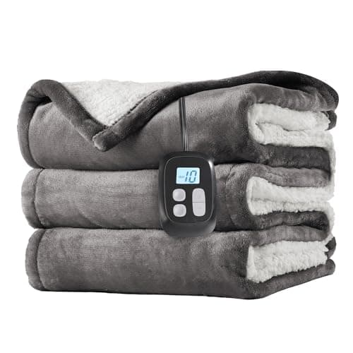 Electric Heated Blanket Full Size 72"x84", Dual-Sided Soft Flannel & Sherpa, LCD Display 10 Heat Settings with 1-12H Timer & Overnight Safe, Bed & Couch, Machine Washable, Light Grey