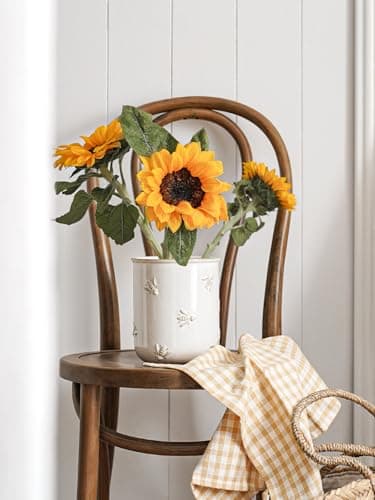 LE TAUCI Utensil Holder for Kitchen Counter - 6.9"+5.3" Ceramic Kitchen Utensil Holder Set of 2, Large Cooking Utensil Crock & Organizer for Spatula, Spoon - Embossed Kitchen Decor, White,Bee 7