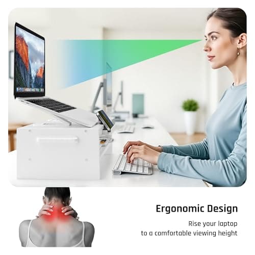 AFOOYO Adjustable Wood Laptop Stand, Ergonomic Height Angles Computer Holder Riser for Desk Compatible with Air, Pro, Dell, HP, Lenovo More 10-17.3" Laptops, White 5