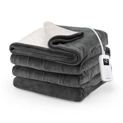 Sunbeam Electric Royal Luxe Microplush Reverse Sherpa Heated Blanket, 12 Heat Settings, 12-Hour Selectable Auto Shut-Off, Fast Heating, Warm and Cozy, Night Fog, Full, 84" x 72"