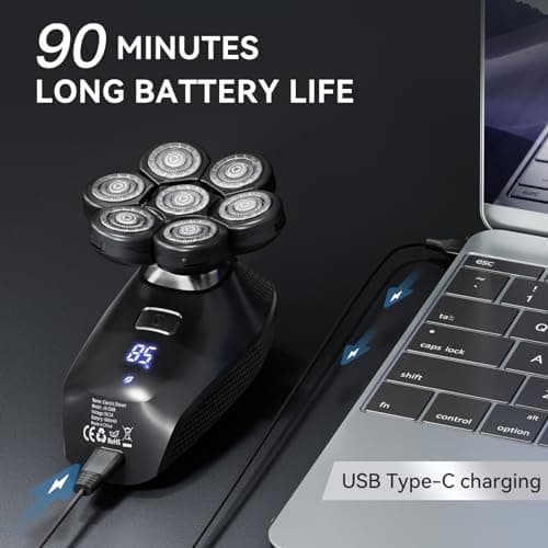 7D Head Shavers for Bald Men - 5 in 1 kensen Electric Head Hair Shaver, Head Electric Razor with Nose Hair & Beard Trimmer Cordless IPX6 Waterproof Wet Dry LED Display Travel Case 6