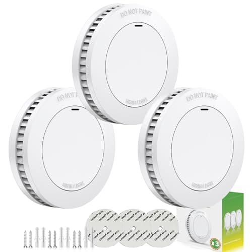 Runidur Smoke Detector10-Year Battery Powered Photoelectric with Test/Silence Button for Home Use (3 Pack)