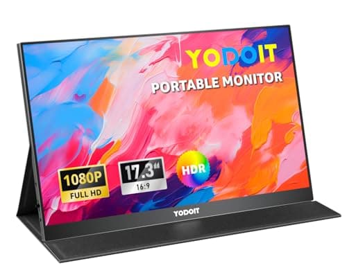 Yodoit Portable Monitor for Laptop 1920×1080 17.3" FHD Screen IPS Display with USB Type C Port, Built-in Speakers and Smart Cover Compatible with PC, MacBook, Xbox (Black)
