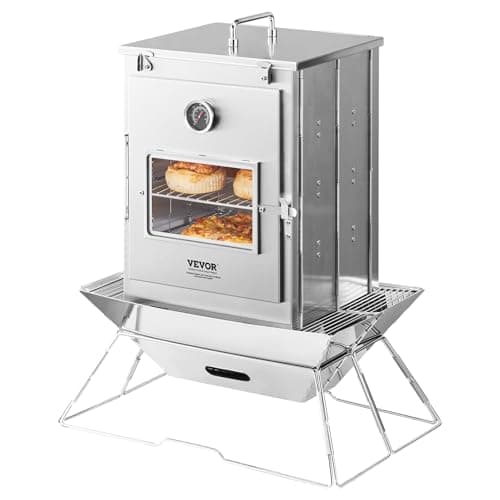 VEVOR Foldable Camping Oven, Stainless Steel Portable Camping Stove, with 3 Tier Grill, Handle and Thermometer, Use with Wood Burning Fire, Propane Stoves, for Baking Bread, Pizza, Outdoor Cooking 9