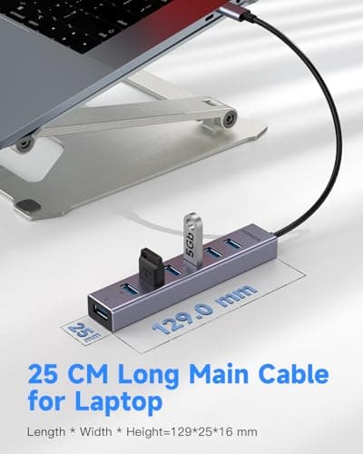 FORIDA USB C Hub-8 Port USB HUB with 7 USB3.0 Data Ports,Aluminum Alloy USBC Splitter with Type C 5V/3A Power Port Compatible with MacBook, iPad, Surface Pro, XPS, Laptop,PC (Gray,USB C-9.8in) 5