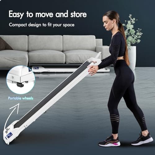 BLACK LORD Walking Pad with Handle Bar, 2.7 HP Quiet Foldable Under Desk Treadmill with Bluetooth Speaker, Portable Running Treadmills for Home, LED Display, App/Remote Control, 330lbs Capacity, White 8