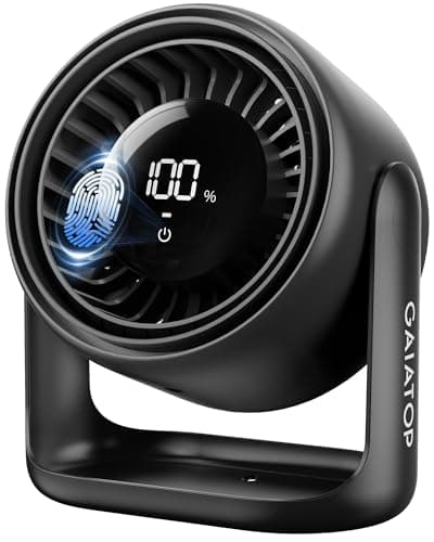 Gaiatop Desk Fan with Touch Control, 4000mAh Battery, 5 Speeds Ultra Quiet Bedroom Fan with LED Display, 90° Tilt, 7.7 Inch USB-C Rechargeable Desktop Fan for Dorm Office Room Home Office, Black