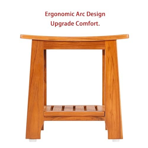 14" Compact Teak Shower Stool with Shelf & Handle - Waterproof, Non-Slip Bath Bench for Small Bathrooms/Tub/Outdoor Use, 300 lbs Capacity (Patented) 7