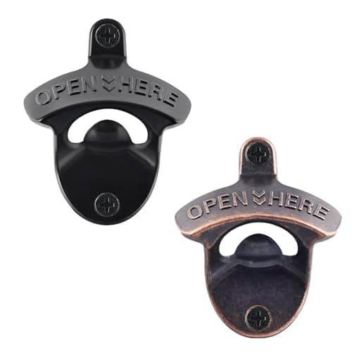 HAIICEN Old Fashion Bottle Opener Wall Mounted Stainless OPEN HERE Black Screw in Wall Beer Soda Bottle Cap Opener Rustic Copper for Table Cooler Post (2 PCS)