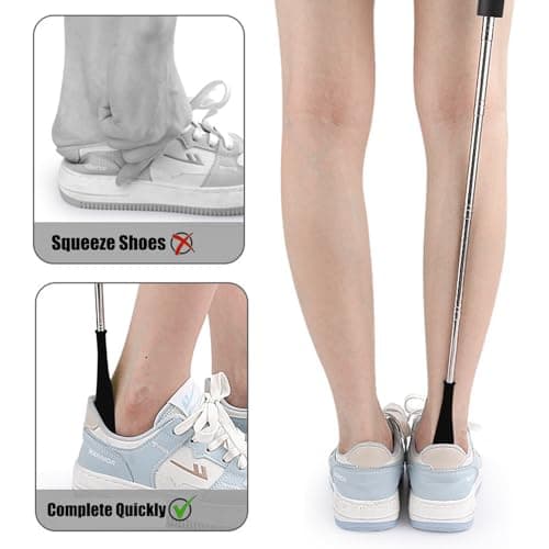 Ralleyfun Shoe Horn Long Handle Retractable Telescopic Metal Shoehorn Foldable Shoe Horn Shoe Puller Adjustable Shoe Aids Extendable (Blue) 6