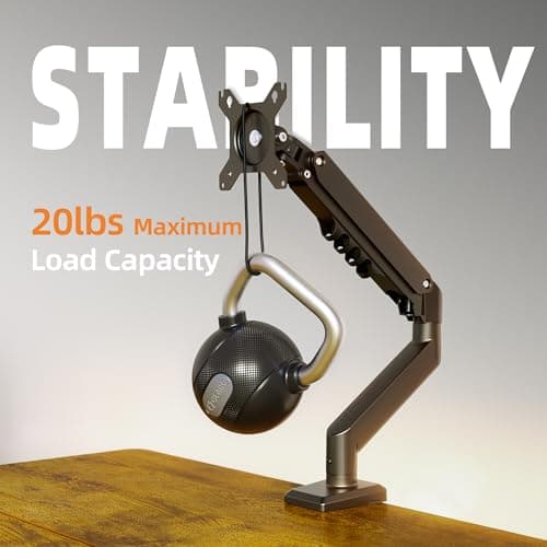 Claiks Single Monitor Mount, Ergonomic Gas Spring Monitor Arm for 15-32 inch Screens, Adjustable Computer Stand up to 20 lbs, with Clamp and Grommet Base, VESA Mounting Holes 75&100mm, Black 5
