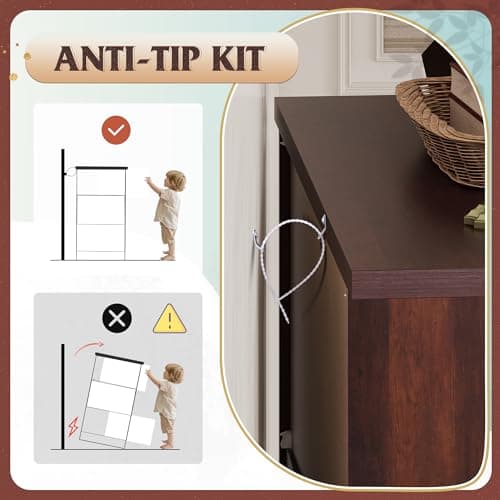 WLIVE Wooden Dresser for Bedroom, Wide Chest of Drawers with 6 Drawers, Large Brown Storage Tower Unit, Modern Minimalist Closet Store Organizer for Living Room, Hallway 8