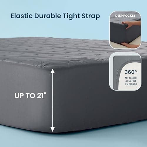 Sleep Zone Cooling Mattress Protector Full, Waterproof Bedding Pad for Hot Sleepers, Soft & Breathable Mattress Topper, Deep Pocket Mattress Cover, Hotel Quality (Dark Gray，Full) 6