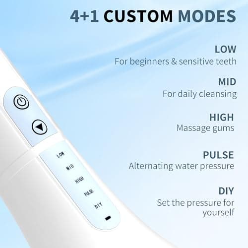 7AM2M Water Dental Flosser Pick for Teeth, 450ML Portable Oral Irrigator, Cordless Flosser for Travel with 5 Jet Tips, 5 Modes & IPX7 Waterproof, Electric Flossing Teeth Cleaning for Home-Snow White 3