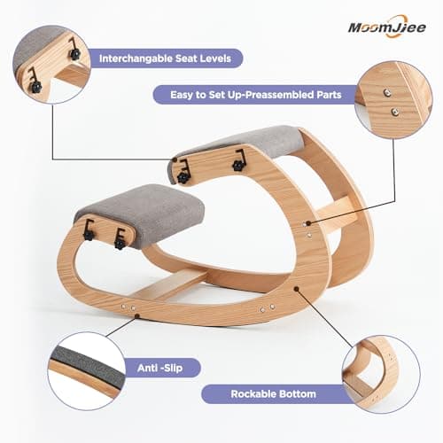MoomJiee Ergonomic Kneeling Chair,Adjustable Rocking Knee Chair for Home Office,Wooden Office Chair for Back Pain Relief, Grey 5