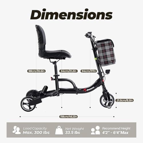 3 Wheel Mobility Scooters for Adults, Upgrade Anti-Tip Footrests 250W 36V 5.2AH 13 Mile Range Foldable Mobility Scooter for Seniors, Supports 300 lbs 7