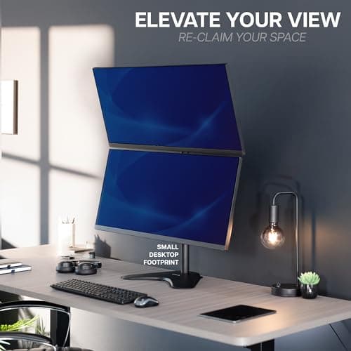 VIVO Dual Monitor Desk Stand Free-Standing LCD Mount, Holds in Stacked Vertical Position 2 Ultrawide Screens up to 34 inches, Black, STAND-V002L 8