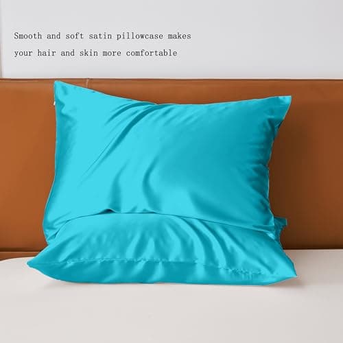 Netcken Satin Pillowcase with Hidden Zipper Size Set of 2 Pillowcase Similar Silk Pillowcase for Hair and Skin Super Soft for Her or Him (Teal, Standard (20" x 26") Zipper) 5