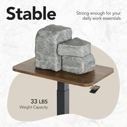 HUANUO Small Rolling Laptop Standing Desk, Height Adjustable Mobile T-Base Desk with Lockable Casters, Portable Sit-Stand Workstation for Bedside & Sofa, Walnut 6