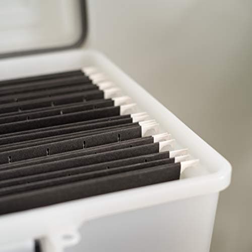 IRIS USA File Box WeatherPro Portable File Organizer Plastic File Box for Letter File w/ Organizer-Lid, Durable Lid and Seal w/ Secure Latching Buckles, Stackable and Nestable, Pearl 19 Qt. 1 Pack 9