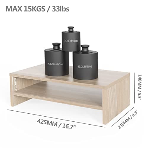 FITUEYES Monitor Stand - 2 Tier Computer Monitor Riser with 16.7 Inch Shelf, Wood Desktop Stand for Laptop Computer Screen, Desk Organization, Office Supplies 6