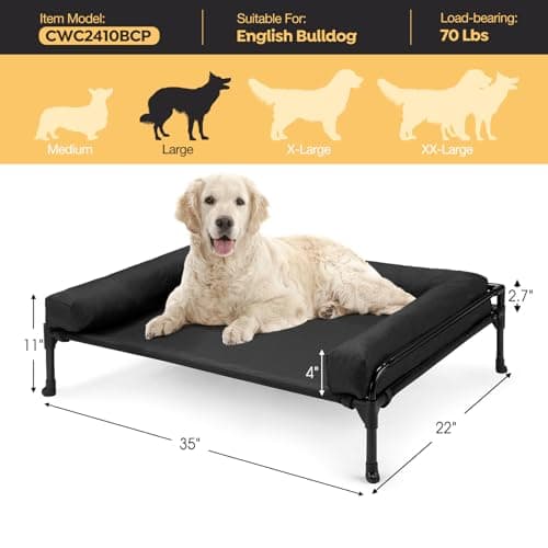 Veehoo Elevated Raised Dog Bed-Cooling Outdoor Dog Cot Bed for Large Sized Dogs Three-Sided Fence Raised Pet Cot with Mesh & No-Slip Feet Dog Hammock Bed with Removable Bolster-35 x 22" Black 5