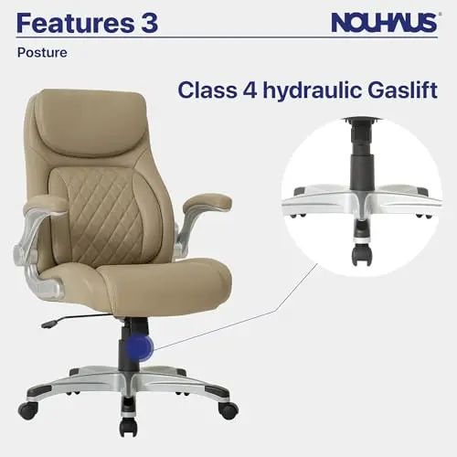 Nouhaus +Posture Ergonomic PU Leather Office Chair. Click5 Lumbar Support with FlipAdjust Armrests. Modern Executive Chair and Computer Desk Chair (Taupe) 10