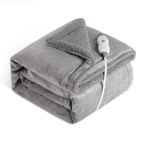 immtree Heated Weighted Blanket, 2 in 1 Weighted Heated Blanket 12lbs Twin Size for Adults, Soft Cozy Sherpa Fleece Weighted Blankets with 4 Heating Levels, 2 Hours Auto-Off, 48"x72", Gray 8