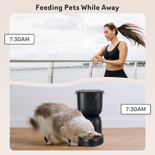 Automatic Cat Feeder and Water Dispenser FW1, Wire or Battery Cat Food Dispenser Timer Pet Feeder - Locking Lid, Desiccant Bag, Programmable Portion Control, 4 Daily Meals, 10s Voice Recorder 7