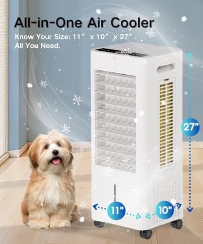 Evaporative Air Cooler with Remote & Timer, 2200+ CFM Portable Fan That Blows Cold Air for Large Room, Home Office, Bedroom - 2.1Gal High-Capacity Tank, 3 Modes, Whisper Quiet 30dB & Sleep Mode 8