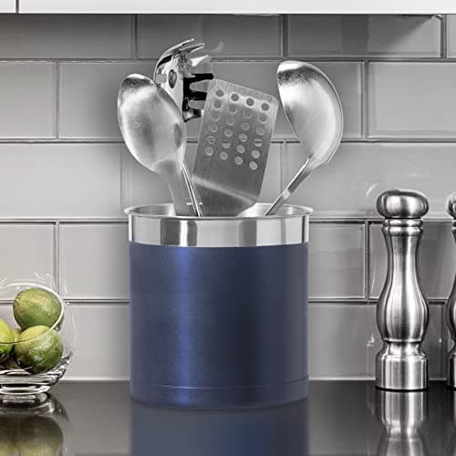 Oggi Stainless Steel Jumbo Utensil Holder - 7" Utensil Caddy, Weighted Base for Stability - Extra Large Utensil Crock and Countertop Utensil Organizer, Blue 6