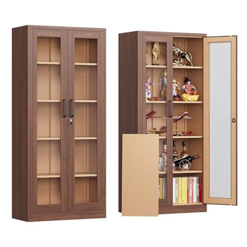 AFAIF Locking Display Cabinet with Glass Door, 71”H Metal Curio Cabinets with Adjustable Shelves, Tall Liquor Caninet Display Case for Living Room, Collectibles, Home, Clinic - Assembly Required