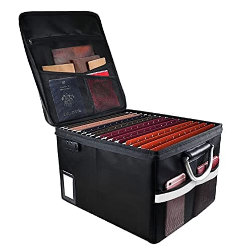 TOMKID Fireproof Document Box, Fireproof File Box with Lids, Important Document Organizer Box with Lock, Portable File Folder Organizer with Handle