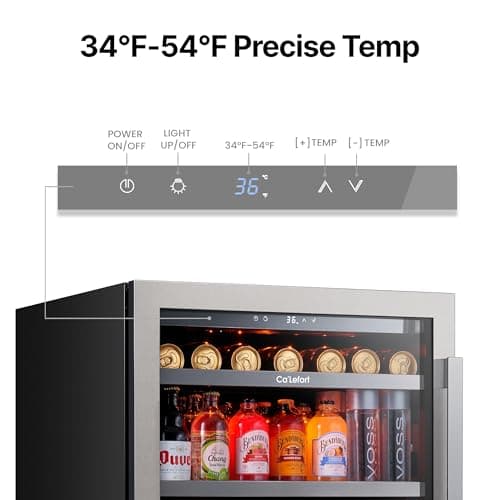 Ca'Lefort 24 Inch Beverage Refrigerator, 180 Can 34°F -54°F Beverage Fridges, Drink Fridge with Glass Door 3 LED Beverage Coolers Built in or Freestanding, Perfect for Home/Kitchen(Left-Hinged) 6