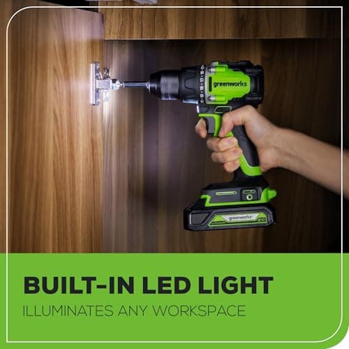 Greenworks 24V Brushless Cordless Compact 1/2 in. Drill/Driver Kit (Keyless Ratcheting Metal Chuck /530 in.-lbs. /21+1 Clutch Position/LED Light), 2×2Ah Battery and Fast Charger Included 8