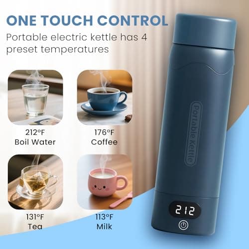 Travel Electric Kettle Portable Mini Kettle,316 Stainless Steel 16.91Oz,Small Hot Water Boiler with 4 Temperature Settings,Fast Boiling Water with Auto Shut-Off and Boil Dry Protection(Blue Spruce) 6