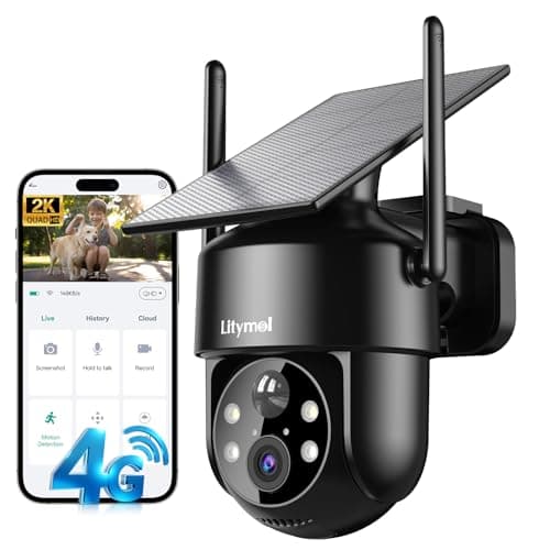 LITYMOL 4G LTE Cellular Solar Security Cameras Wireless Outdoor,No WiFi Cameras for Home Security,2K Surveillance Camera Lenses,Spotlight Siren Alarm,AI Detection,SD/Cloud Storage, Wire-Free