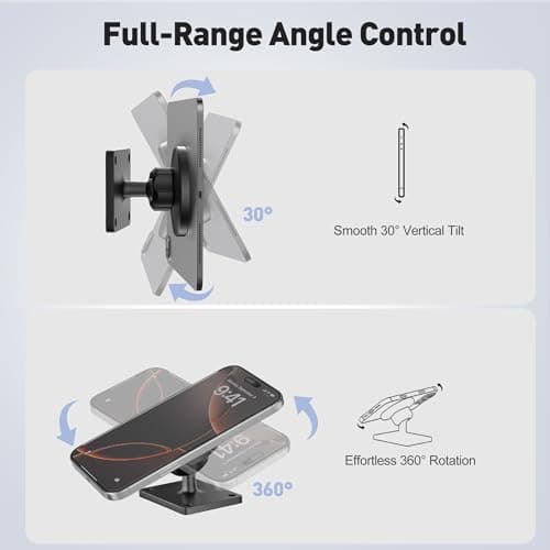 NINEFATICS Tablet Wall Mount Holder Compatible with MagSafe, 360° Rotating Magnetic iPad Wall Arm for 4.7"-12.9" Devices, Strong Aluminum Base, Fits iPhone 12–16, Phones & Tablets, Gym/Kitchen Use 7