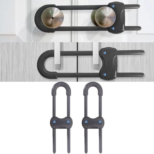 WENPENG Sliding Cabinet Locks for Babies, Baby Proofing Adjustable U-Shaped Baby Safety Latches for Handles Knobs Drawers, Fridge, Closet, Cupboard, Closet with Secure Lock Buttons,2Pack (Gray)