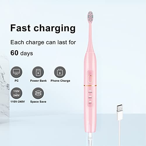 kingheroes Electric Toothbrush Set, Comes with 8 Brush Heads & Travel Case,4 Modes with 2 Minutes Built in Smart Timer, One Charge for 60 Days, 42000 VPM Motor (Pink) 6
