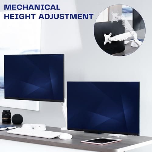 VIVO Aluminum Articulating Dual Monitor Arm for 13 to 30 inch Screens, Desk Mount Tension Spring Monitor Stand for 2 Screens, White, STAND-V102OW 8